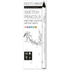 Скетч карандаши цветные "SKETCH&ART" утолщенные, грифель 4 ММ, "весенний пейзаж" 6 ЦВ. , Арт. 30-0118/09 Bruno Visconti