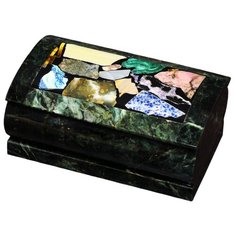 Шкатулка из змеевика со вставкой из разных камней 100х70х45 мм. КаРо