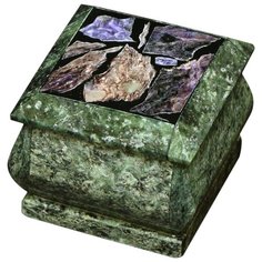 Шкатулка из змеевика и чароита без фурнитуры 50х50х35 мм. КаРо