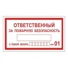 Знак вспомогательный "Ответственный за пожарную безопасность", прямоугольник, 250х140 мм, самоклейка, 610049/В 43 Foliant
