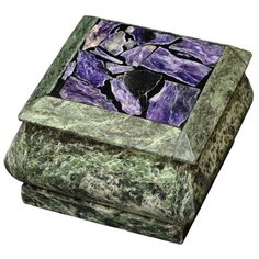 Шкатулка из змеевика и чароита 85х85х60мм КаРо