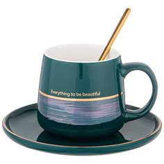 Чайная пара с ложкой Lefard Break Time 240 мл зеленая (756-251)