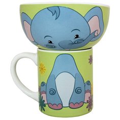 Набор "Слонёнок и Львёнок" 2 пр.: кружка 200 мл, миска 300 мл в подарочной упаковке МФК