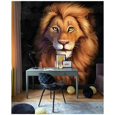 Фотообои флизелиновые Fotooboikin "Лев 3D темный" 300х270 см (ШхВ)