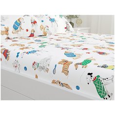Простынь на резинке "Dogs on white" натяжная 140х200 см 2-спальная Сказка