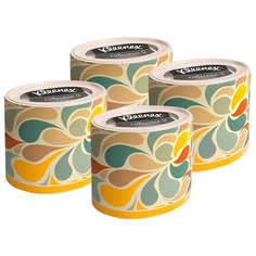 Набор Бумажные салфетки для лица Kleenex, круглая коробка, цвет. лепестки, 3-сл, 64шт х4уп