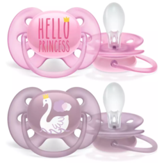 Пустышка силиконовая ортодонтическая Philips Avent Ultra Soft SCF223/02, от 6 до 18 месяцев, 2 шт., розовый/фиолетовый
