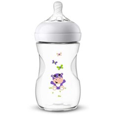 Philips AVENT Бутылочка полипропиленовая Natural SCF070/22, 260 мл Бегемотик, с 1 месяцев, белый