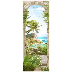 Фотообои Фламинго под пальмой,100см*260см,магия уюта,холст Divino