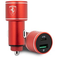 Ferrari авто ЗУ Dual port 36W (USB-C PD18 +USB QC3.0 18W) Aluminium красный