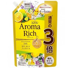 LION Кондиционер для белья Soflan Aroma Rich Belle дезодорирующий с натуральными ароматическими маслами мягкая упаковка 1200 мл.