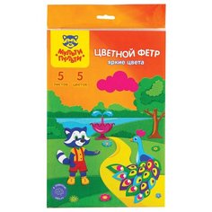 Цветной фетр Мульти-Пульти "Приключения Енота", флуоресцентные цвета, А4, 5л., 5цв., 2мм