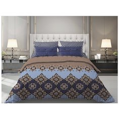 Комплект постельного белья Евро Galtex Комфорт Компаньон: осн. Марокко голубой / комп. Виши темно-синий ГАЛТЕКС