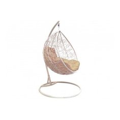 Подвесное кресло-кокон M-GROUP Капля с ротангом, белый/бежевый