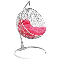 Подвесное кресло M-GROUP Круг ротанг белое , розовая подушка