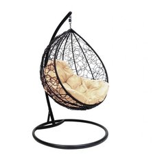 Подвесное кресло-кокон M-GROUP Капля с ротангом, черный/бежевый