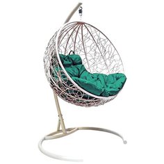 Подвесное кресло M-GROUP Круг ротанг белое , зеленая подушка