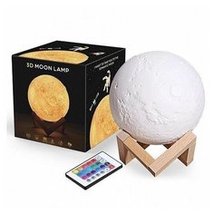 Ночник-светильник с пультом 3D шар Луна с сенсорным управлением на деревянной подставке с пультом, 15 см URM