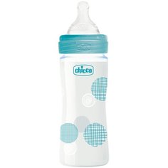 Chicco Бутылочка из стекла с соской из силикона Well-Being GL, 240 мл new, с рождения, голубой