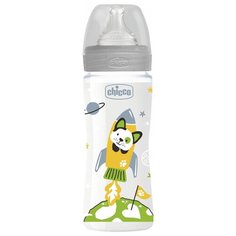 Chicco Бутылочка с соской из силикона Well-Being PP, 330 мл, boy/girl new, с 4 месяцев, серый