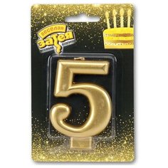 Свеча -цифра "5" Золотая 8см/V Веселая Затея