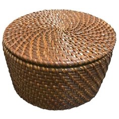 Корзина для хранения плетенная круглая с крышкой, Storidea,D220х120мм натуральная ротанг