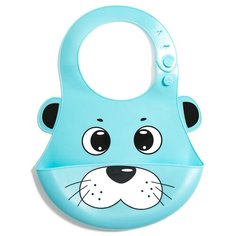 Baby Nice Нагрудник силиконовый с кармашком, мишка/голубой