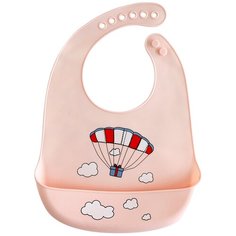 Baby Nice Нагрудник силиконовый с кармашком с рисунком, парашют/розовый