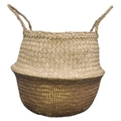 Корзина из пальмовых листьев с декоративной краской с зауженным горлышком, 35*h30см, натурально-золотистый цвет Storidea