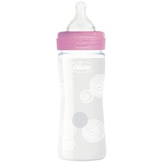 Chicco Бутылочка из стекла с соской из силикона Well-Being GL, 240 мл new, с рождения, розовый