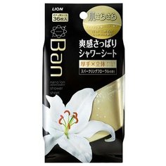 LION Ban Body Refresh Дезодорирующие влажные салфетки от пота, цветочный аромат, 36 шт.