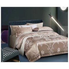 Комплект постельного белья Миланика, Ваниль, 2 спальный, с простыней Евро, Сатин-жаккард, Хлопок, наволочки 70х70 2 шт. 50х70 2 шт. Milanika