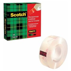 Клейкая лента канцелярская 19 мм х 33 м, прозрачная, картонная коробка, 50 мкм, SCOTCH "Crystal", 600RUS