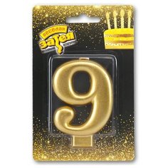 Свеча -цифра "9" Золотая 8см/V Веселая Затея