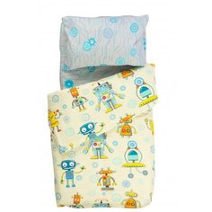 Постельное белье 1.5-спальное Forest kids Robots, бязь, 1 наволочка 50 х 70 см, бежевый/голубой