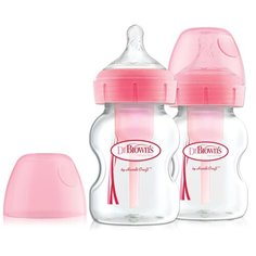 Dr. Browns Бутылочки полипропиленовые с широким горлом Options+, 150 мл, 2 шт., с рождения, розовый