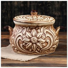 Горшок духовой 2.5 л "Весна" шамот 1523531 Керамика ручной работы