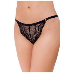 Alla Buone Трусы стринги низкой посадки кружевные с резинками по бокам, размер M(46), nero