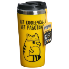 Термокружка Komandor Кот, 0.45 л желтый