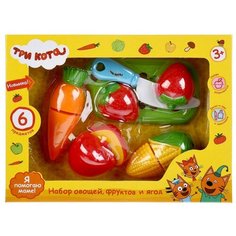 Набор продуктов с посудой Играем вместе Три кота B847982-R2 красный/оранжевый/голубой