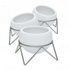 Набор из 3 горшков для растений Umbra на подставке Potsy белый-никель