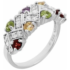 Balex Кольцо 1405933794 из серебра 925 пробы с аметистом природным, цитрином природным, хризолитом природным, гранатом природным и фианитом, размер 18