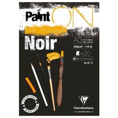Альбом для смешанных техник Clairefontaine 20 листов, А3, на склейке, "PaintON Noir", 250 г/м2, черная (975170C)
