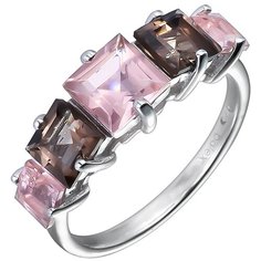 Balex Кольцо 1457930020 из серебра 925 пробы с морганитом синтетическим и раухтопазом природным, размер 17.5