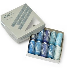 Набор бытовых ниток IDEAL 40/2 366м 100% п/э, MIX B, ассорти (синие оттенки) уп.10шт