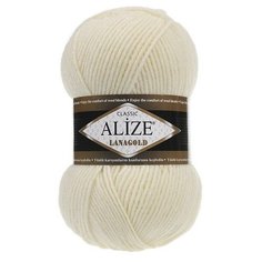 Пряжа Alize Lanagold (Ланаголд) 01 кремовый 49% шерсть, 51% акрил 100г 240м 5шт