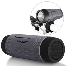 Многофункциональная водонепроницаемая противоударная Bluetooth-колонка ZEALOT S1 с фонариком и Power Bank, крепление на велосипед, серая