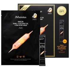 JMSolution Набор из 11 антивозрастных тканевых масок и 11 ампульных масок NIACIN PEARL+COCONUT OIL+PINK ROSE MASK&SLEEPING AMPOULE SPECIAL SET
