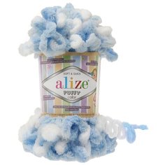 Пряжа Alize Puffy Color 100г, 9м (Ализе Пуффи Колор) цвет 5865, белый/голубой
