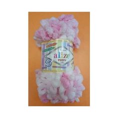 Пряжа Alize Puffy Color 100г, 9м (Ализе Пуффи Колор) цвет 5863 розовый/белый